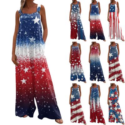 Women's Fashion Romper Print Casual Loose Vintage Overalls With Pockets