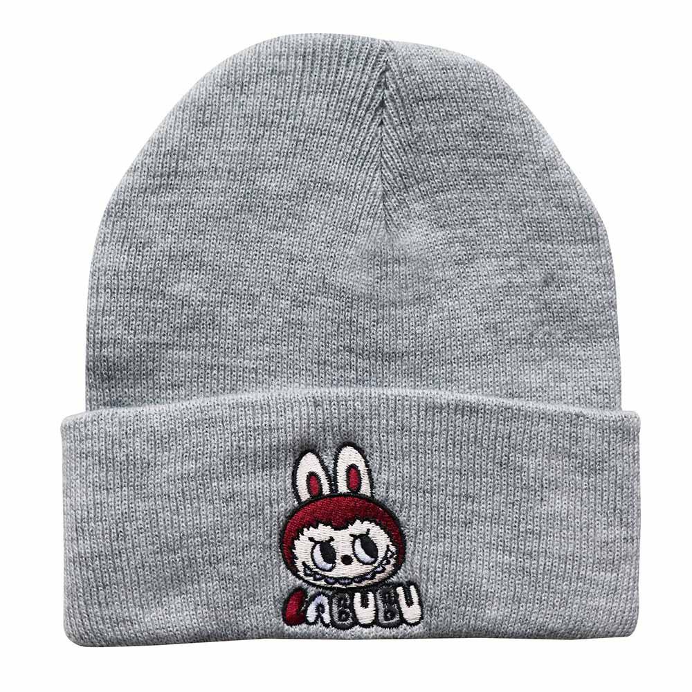 Autumn and winter trendy cartoon knitted hats for men and women labubu Embroidered student knit hat, warm hat