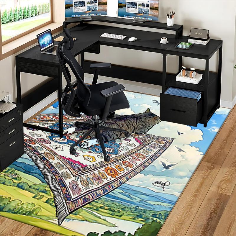 1pc Anime Cat on Flying Rug Chair Mat - Office Desk Pad, Non-Slip Carpet for Home Decor, Seasonal Gift, Suitable for Office and Living Room.A075
