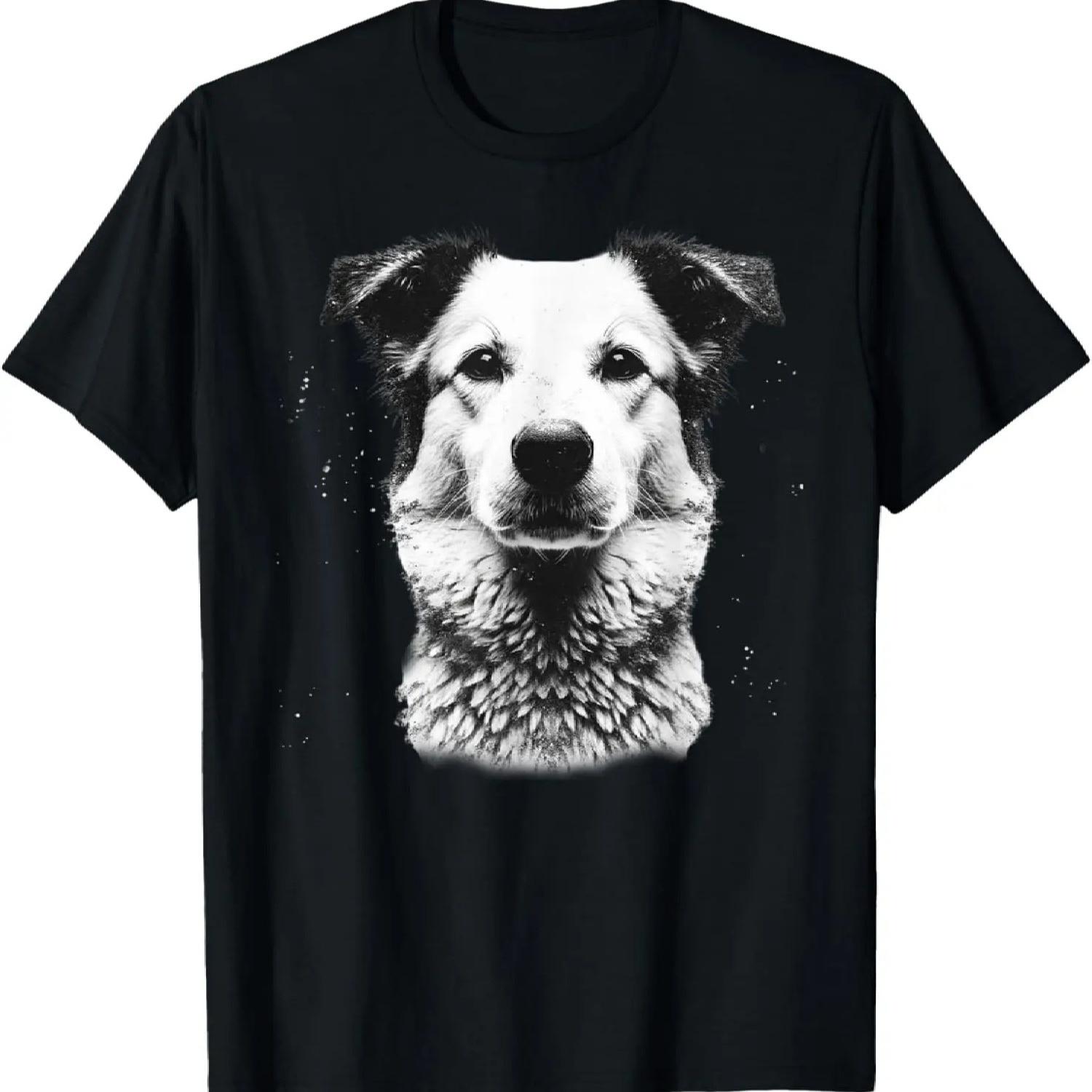 Black and White Dog Face Art Design for Animal Lovers T-Shirt S