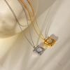 European and American Square Opal Pendant Necklace Collarbone Chain Female Personality Simple Gold-plated Stainless Steel Necklace