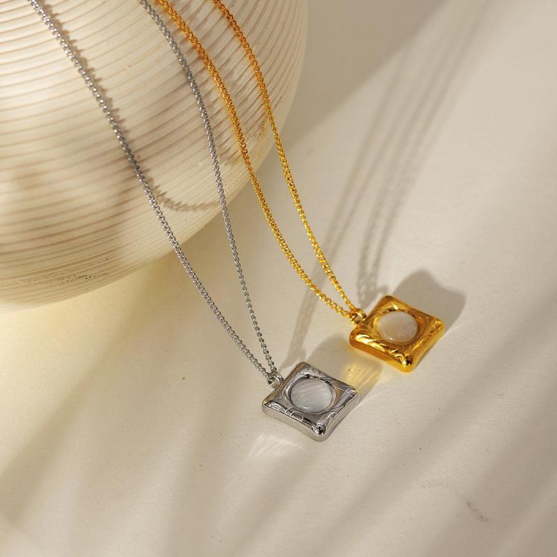 European and American Square Opal Pendant Necklace Collarbone Chain Female Personality Simple Gold-plated Stainless Steel Necklace