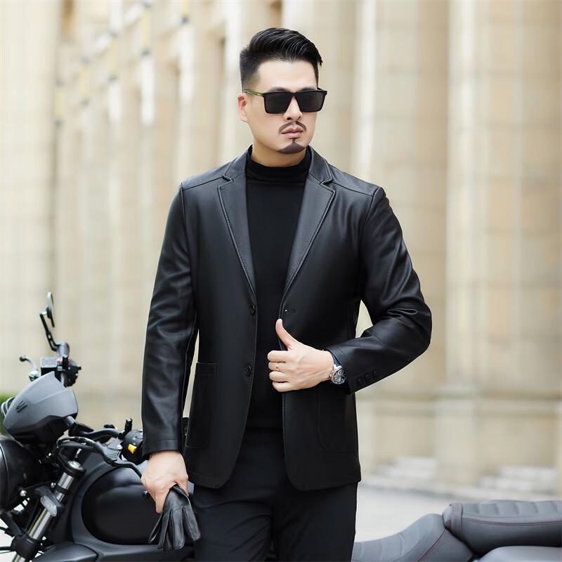 

Men s Slim Fit Suit Collar Faux Leather Jacket 3XL