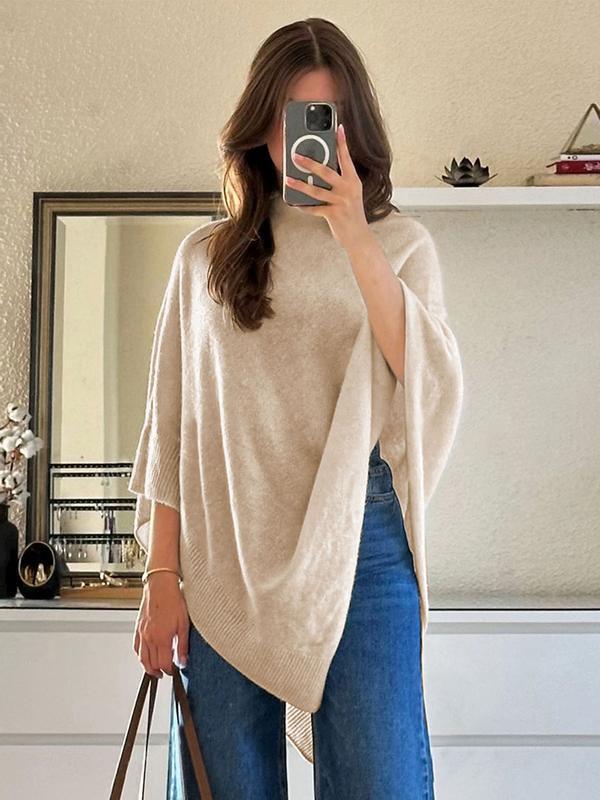 Cross-Border Shawl Neck Warmer Sweater: Irregular Knitted Autumn/Winter Pullover Cape Top