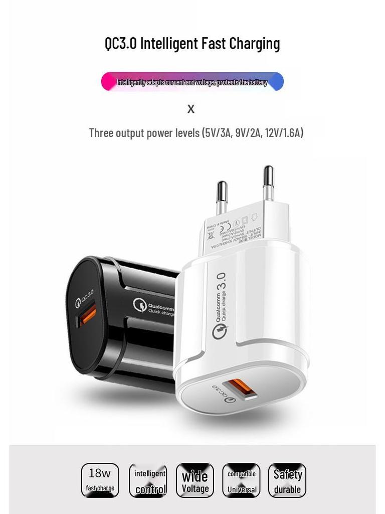 QC 3.0 Fast Mobile USB Charger, Smart 18W EU/US Plug