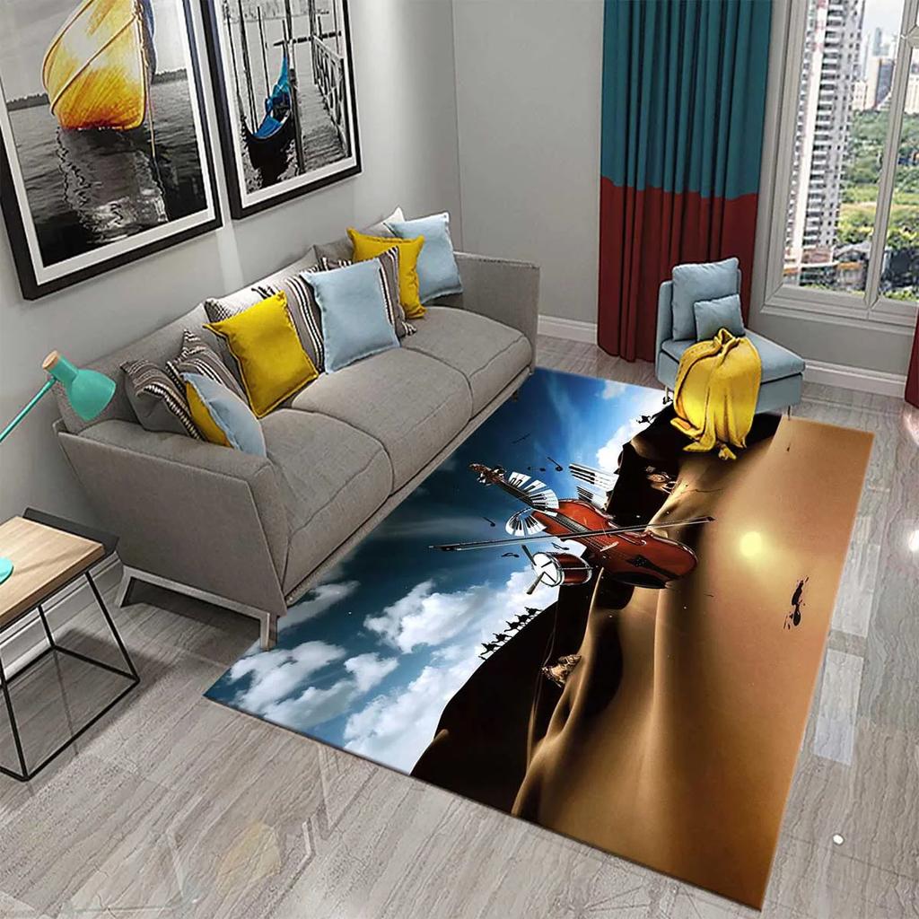 3D Violin Carpet Modern Music Flower Area Rug for Kitchen Bathroom Anti-Skid Rug Carpet Home Decor Living Room Bedroom Floor Rug