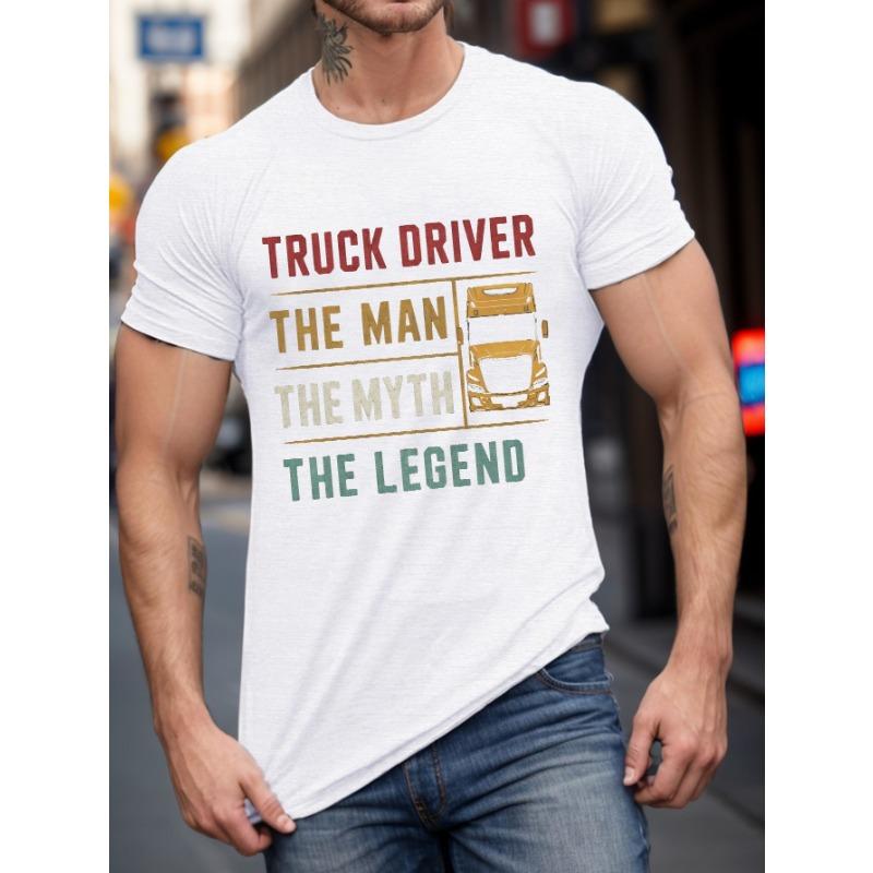 

European sizes Plus Size Men s Truck Driver Graphic T-Shirt | Crew Neck, Knit Fabric, Slight Stretch, Summer Casual Tee for Big & Tall Adults 4XL білий