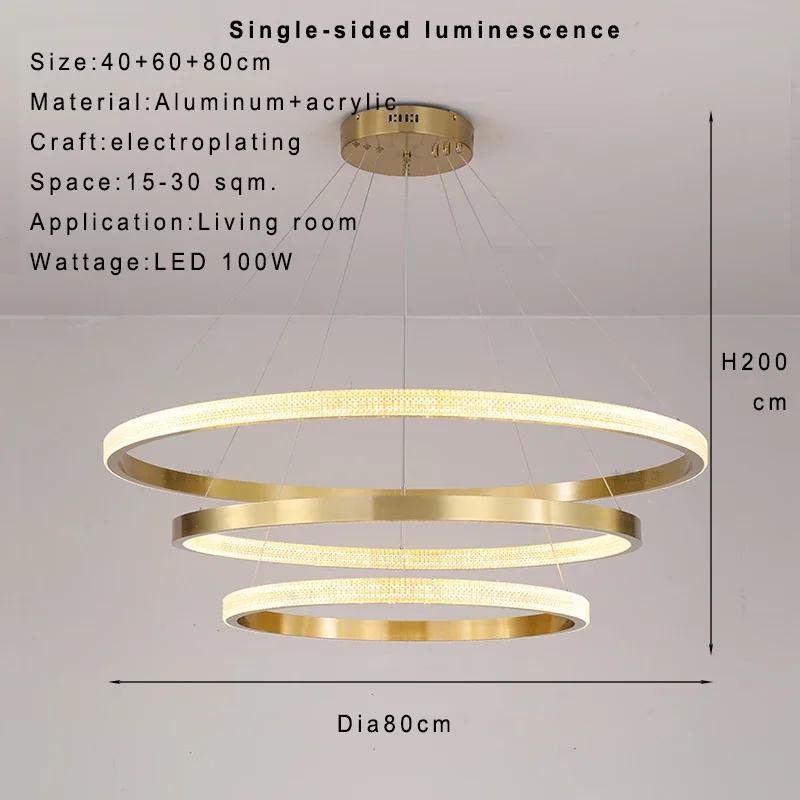 Lamp Modern LED Chandelier Gold Circular Ceiling Light Adjustable Rings Hanging Pendant Lighting For Living Room Bedroom Stairw