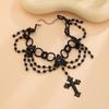 Palace Style Black Lace Clavicle Necklace with Retro Crystal Beads and Tassels