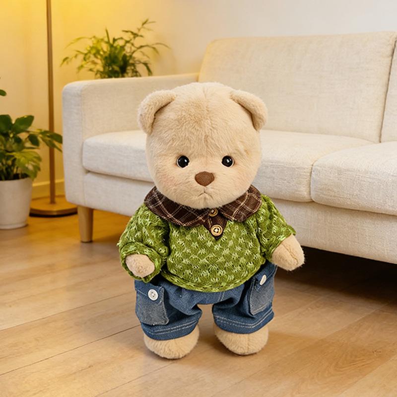 Medium Bear Outfit - Blue Pink Striped Carrot Overalls Set