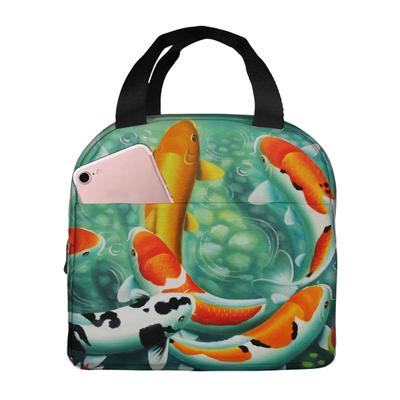 Carp Ink Painting Koi Pattern Lunch Bag Portable Aluminum Foil Thickened Thermal Insulation Lunch-bag Waterproof Lunchs Handbag
