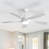 Modern 42-inch ceiling fan with lighting and remote control, 5 ABS blades, reversible, quiet direct current motor – White