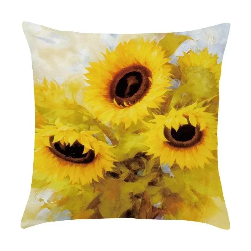 Luxury Home Decor Pillow Cover Living Room Sofa Cushion Cover Oil Painting Sunflower Photo Pattern Cushion Cover