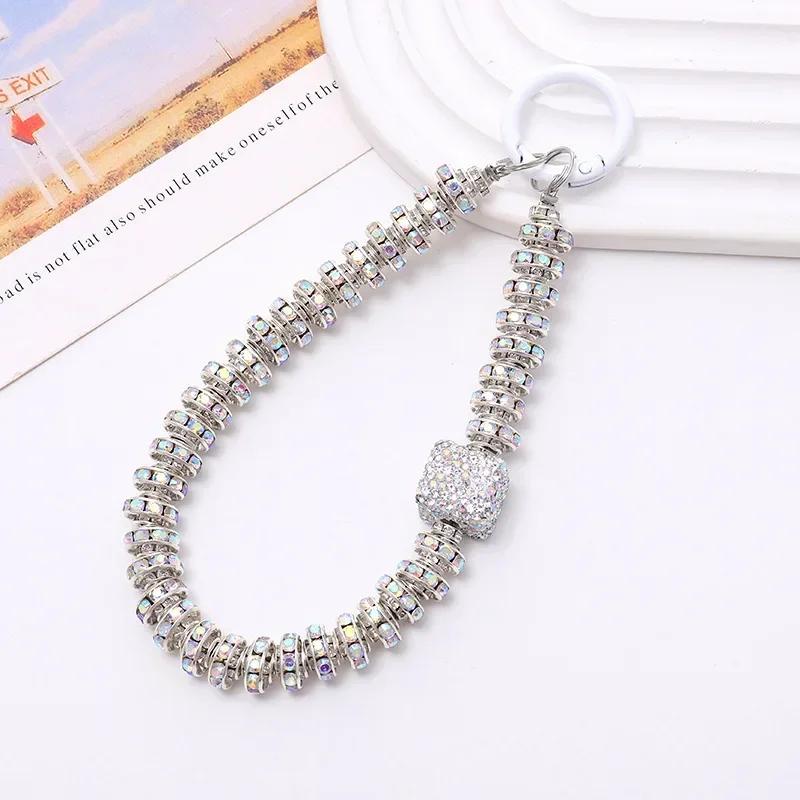Diamond Pendant Phone Lanyard Universal Lanyard Anti-lost Luxury Diamond-encrusted Wrist Chain Short Pearl Diamond Ring Strap