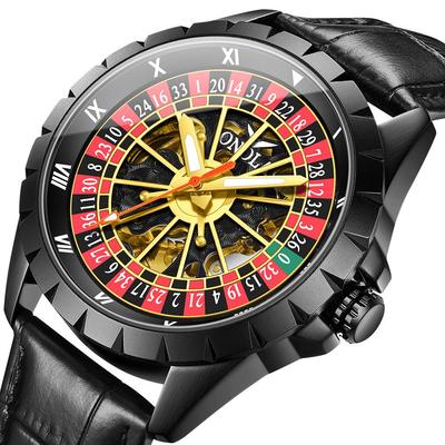 ONOLA Men's Hollowed-Out Genuine Leather Mechanical Watch