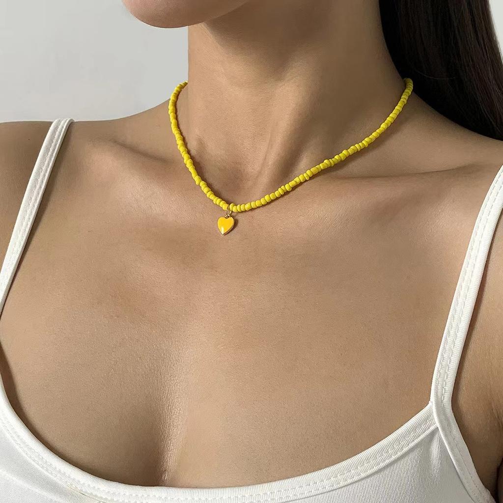 Bohemian Handmade Rice Bead Heart-shaped Necklace Collarbone Chain