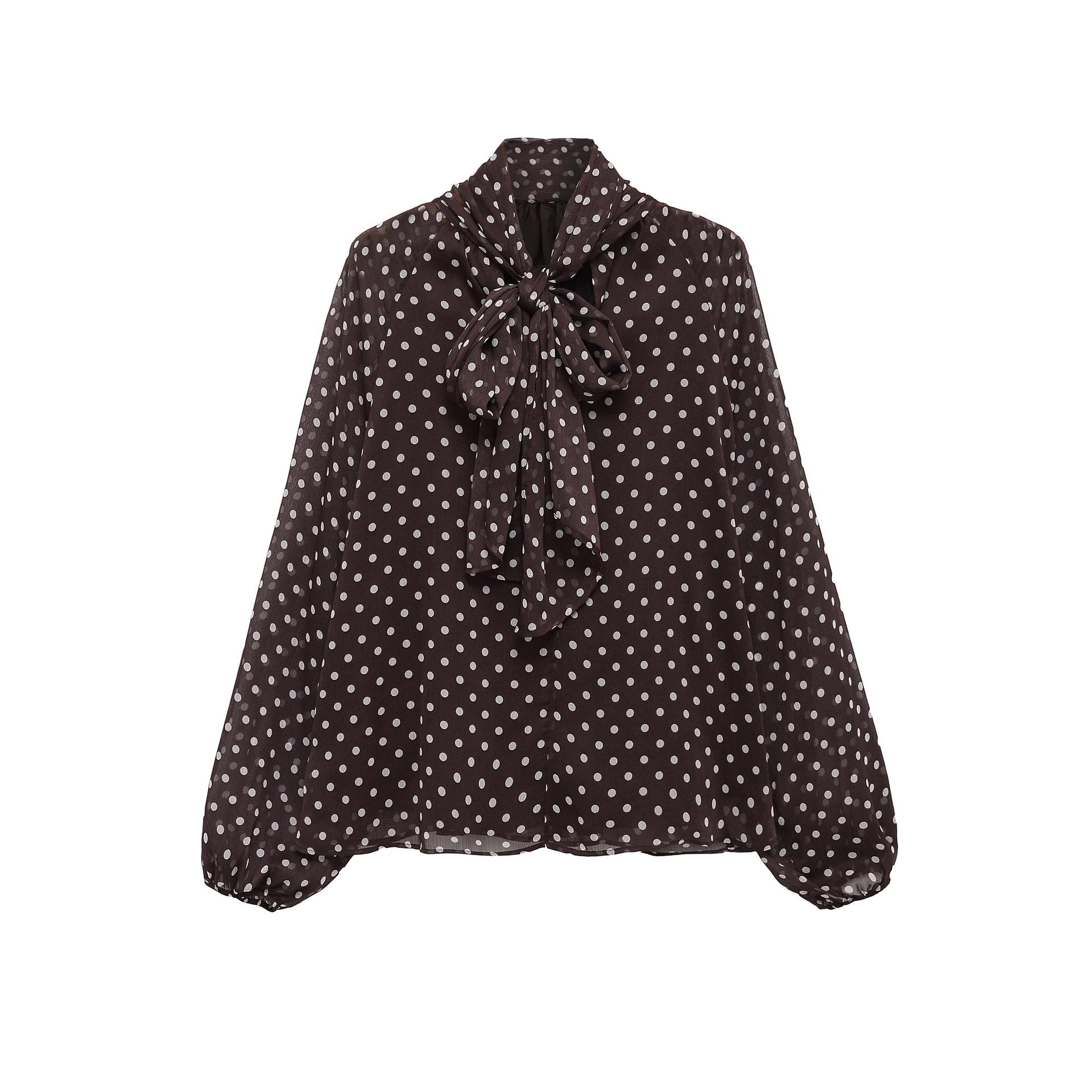 European and American women s clothing popular fashion bow polka dot shirt XS