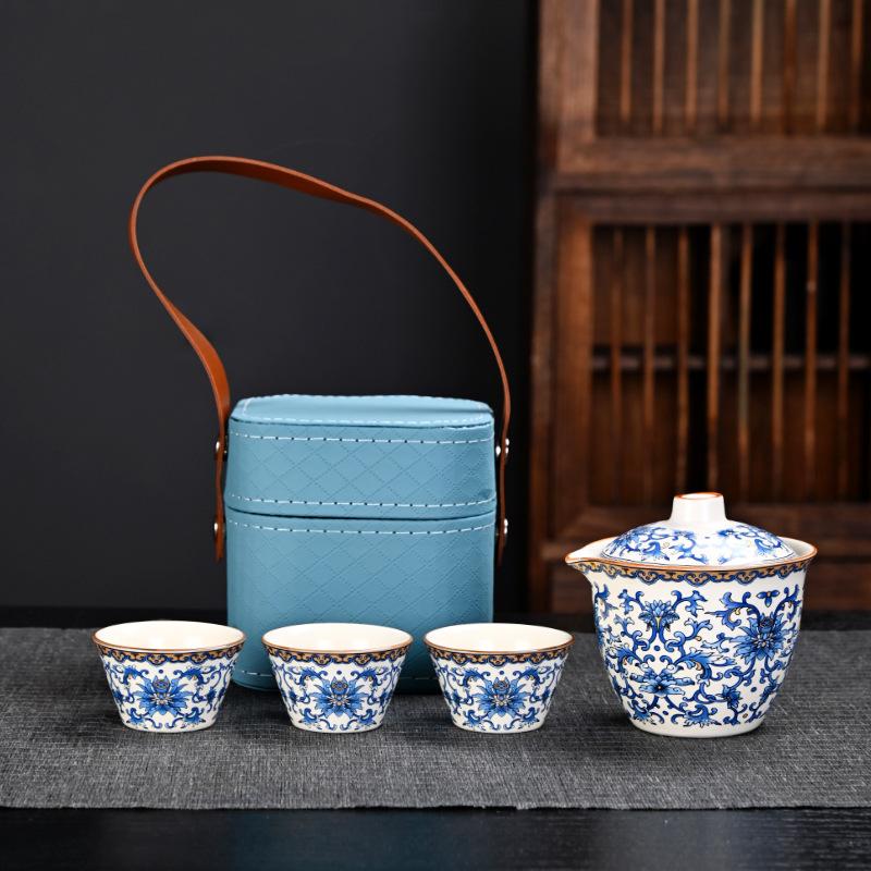 Travel Tea Set, Convenient Ceramic Express Cup, a Pot of 3 Cups, Company Business Activities Souvenir