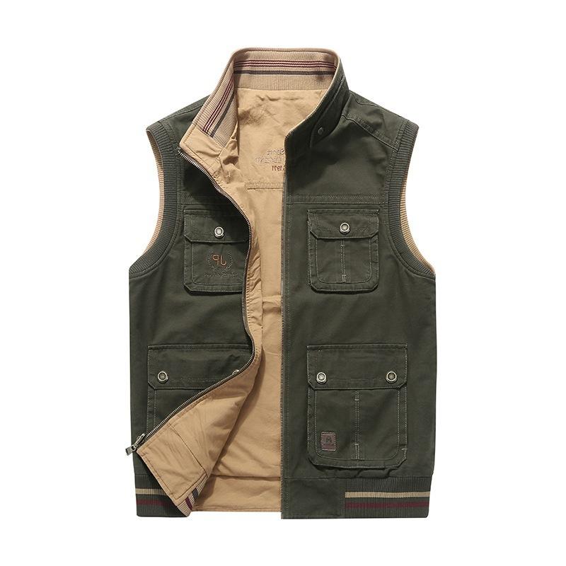 Men'S Casual Vest Wearing Cotton Vest On Both Sides, Double-Sided Multi-Pocket Horse Clip Men'S Spring