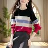 Real Autumn and Winter Striped Knitted Sweater Women's Crew Neck Sweater Long Sleeve Top