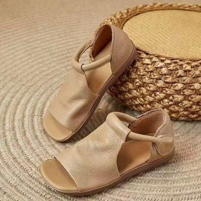 Weichsohlige lässige und bequeme Sandalen Damen 2025 Sommer neu Chinesische Retro Fischmaul Flachboden Vielseitige Römersandalen
