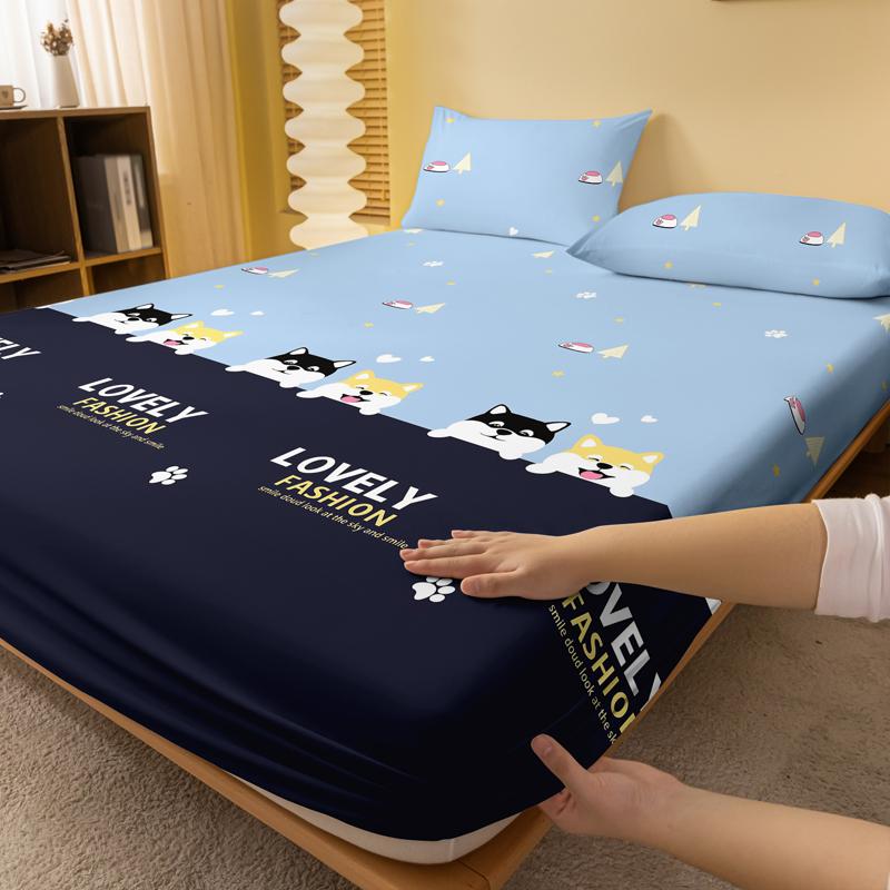 1 Simple Modern Cute Animal Dog Printed Matte Fitted Sheet, Bedroom Printed Bed Cover, Bedding (Excluding Pillowcases)