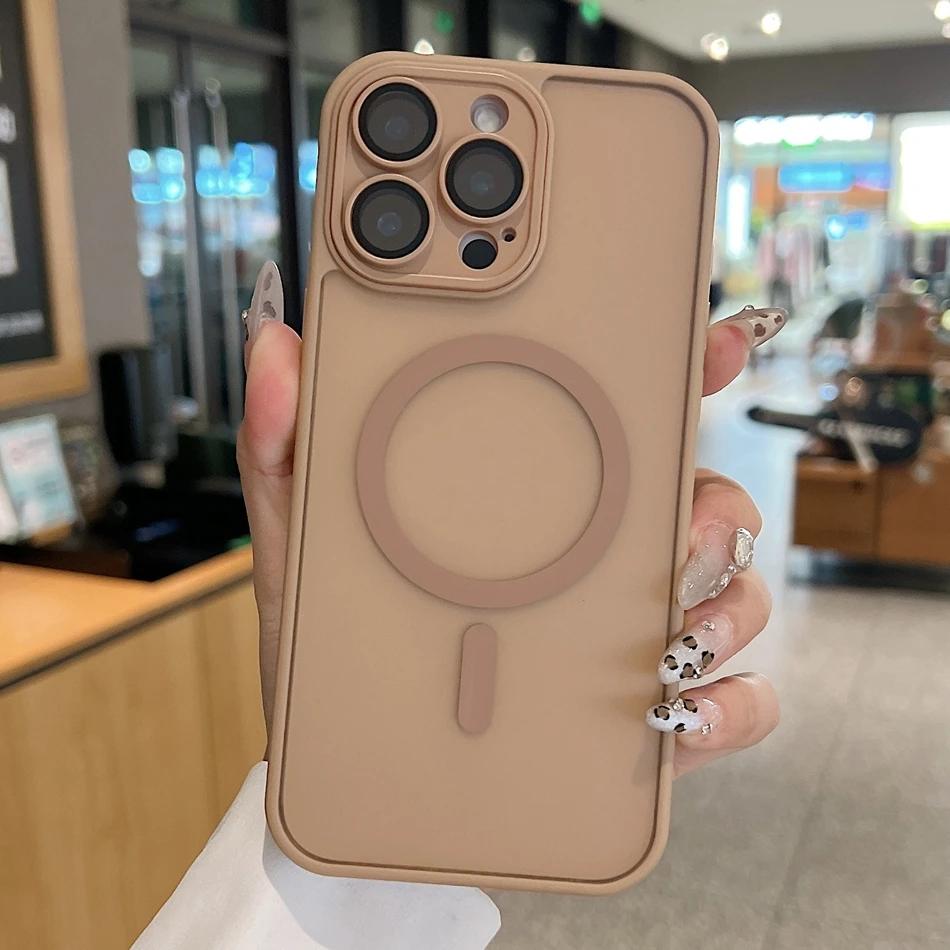 

Чехол Desert Gold 16 для iPhone 16 13 15 14 Plus 11 12 Pro Max 15Pro 16Pro Max Магнитный Полупрозрачный Матовый Чехол с Защитой Камеры for iPhone15proMax