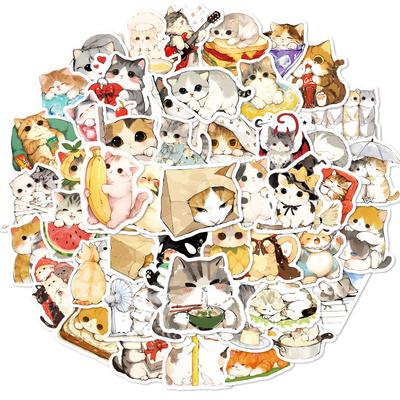50 Watercolor Healing Two-Dimensional Cat Graffiti Stickers Big Eyes Cute Pet Waterproof Non-Repeating Stickers