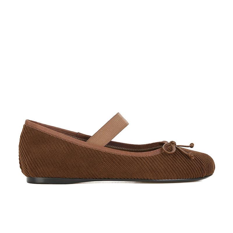 The Same Bow Elastic Band Mary Jane Shoes Flat Soft Waxy Ballet Shoes Women's Single Shoes