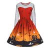 Cross-border Women's Halloween Dress Halloween Witch Character Cos Dress Lace Print Dress