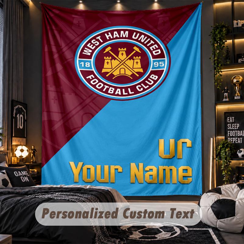 TapestryWest Ham United FC Custom Name Text Personalized Wall Hanging Tapestry Home Wall Decor