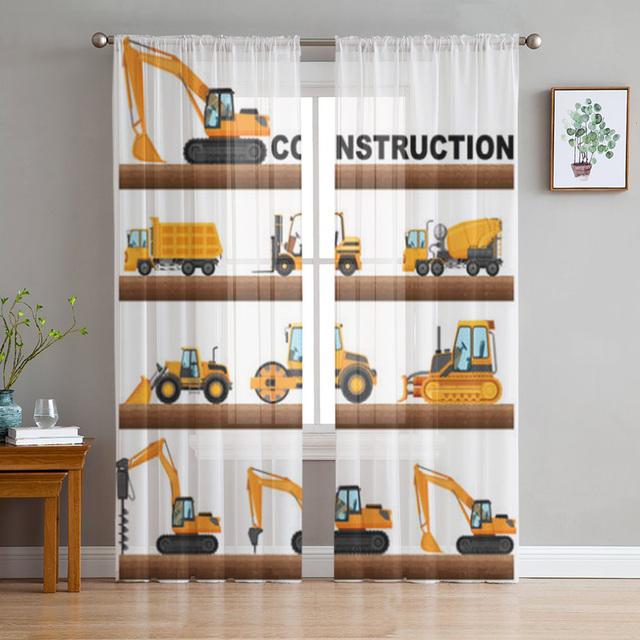 Car Vehicle Road Sign Sheer Curtain For Living Room Bedroom Kitchen Modern Tulle Window Treatment Home Decor