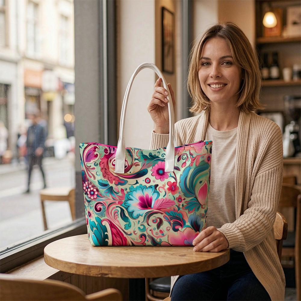 Floral Printed Tote Bag Casual Daily Shoulder Handbag for Ladies Shopping