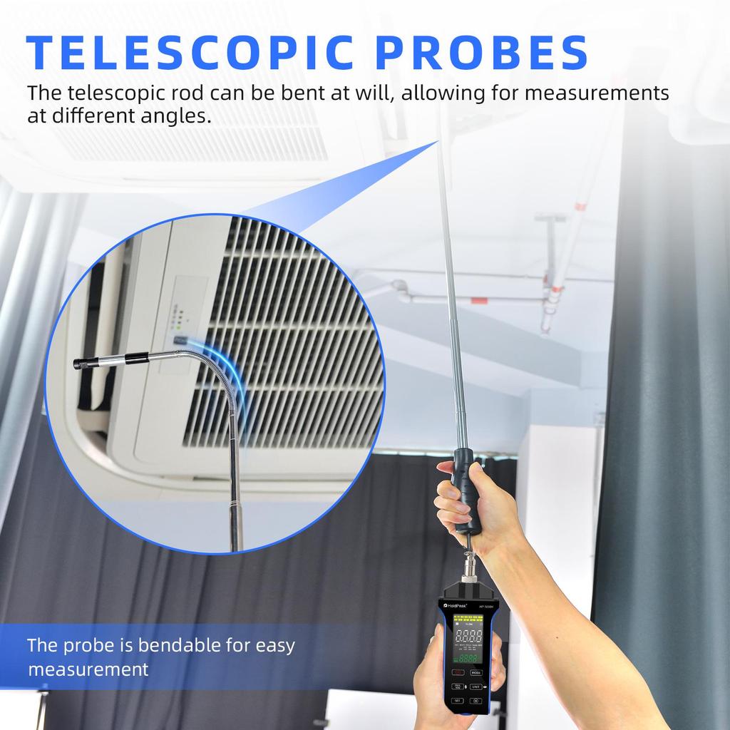 Handhold 5000Y Thermal Energy Induction Anemometer, Hot-Wire Airflow Sensor Measurement, Low Velocity Air Detection Tester Tools