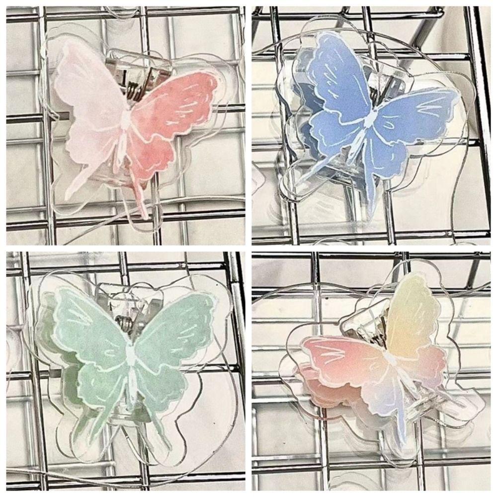 Gradient Butterfly Cute PP Clip Paperclip Cartoon Memo Clip Acrylic Paper Clip  Desk Organizer