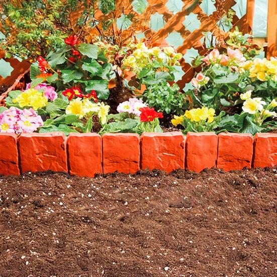 Imitation Stone Garden Fence Garden Landscaping Edging Border Panel Decorative Plastic Retaining Border with Stake for Flower Bed Path Lawn Outdoor