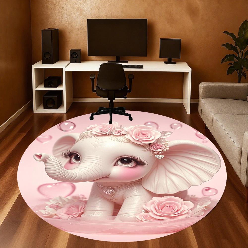 1PC Elephant Pink Roses Round Chair mat Area Rug - Non-Slip, Floor Mat for Office, Bedroom, home decor Christmas Gift c0528072
