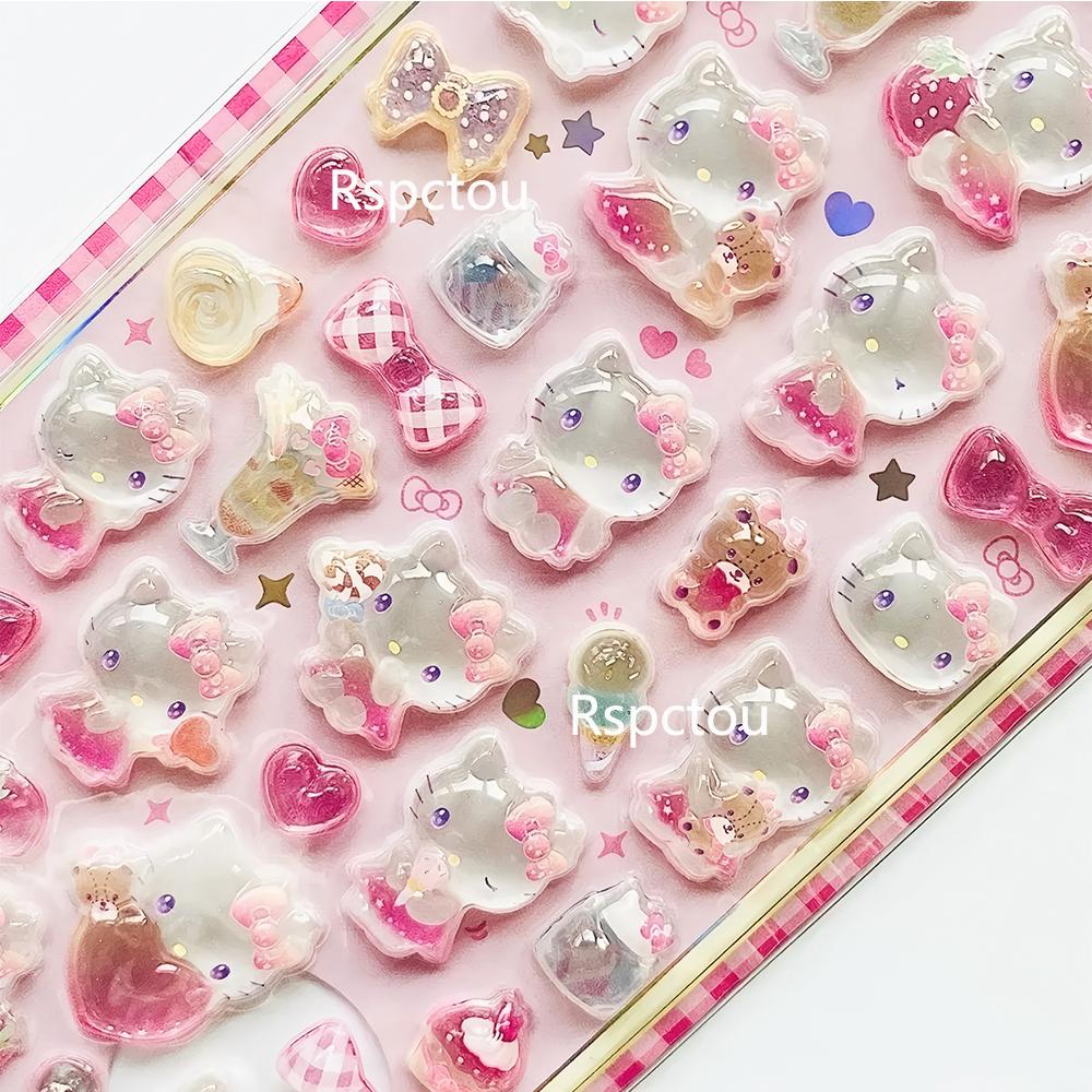 Kawaii Sanrio Cartoon Relief Stickers Cinnamoroll Kuromi Pompom Purin Melody Jelly Crystal Sticker Cute Decoration Decals Gifts