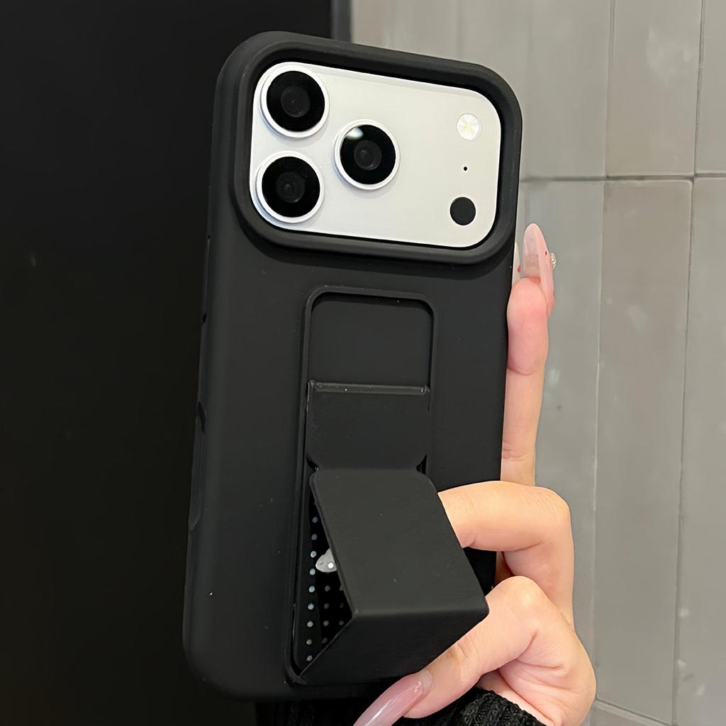 Compatible Silicone Case with Folding Stand and Back Strap for iPhone 16/17 Pro Max