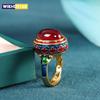 Original antike Gold Handwerkskunst natürliche Karneol Ringe für Frauen Blume Emaille nationalen Stil Licht Luxus Hochzeit Schmuck