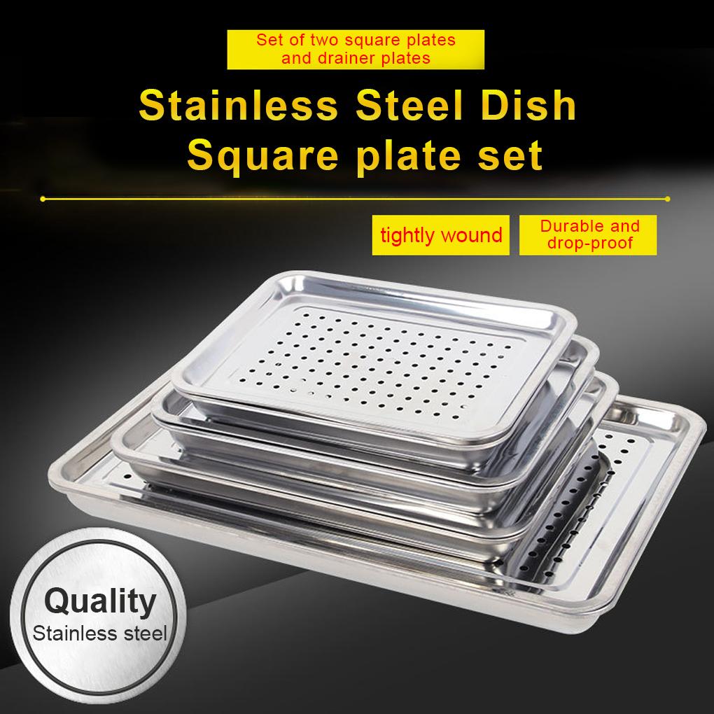 Tea Milk Juice Serving Plate Home Hotel Double Layer Draining Hole Dish Reusable Dumplings Stainless Steel Tray Kitchen