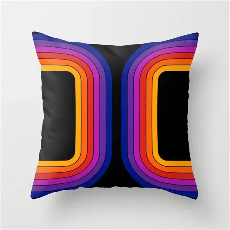 Vibrant Orange Rainbow Sunset Print Pillow Cover Abstract Geometric Lines   Sofa Car Office Cushion  Home Decor