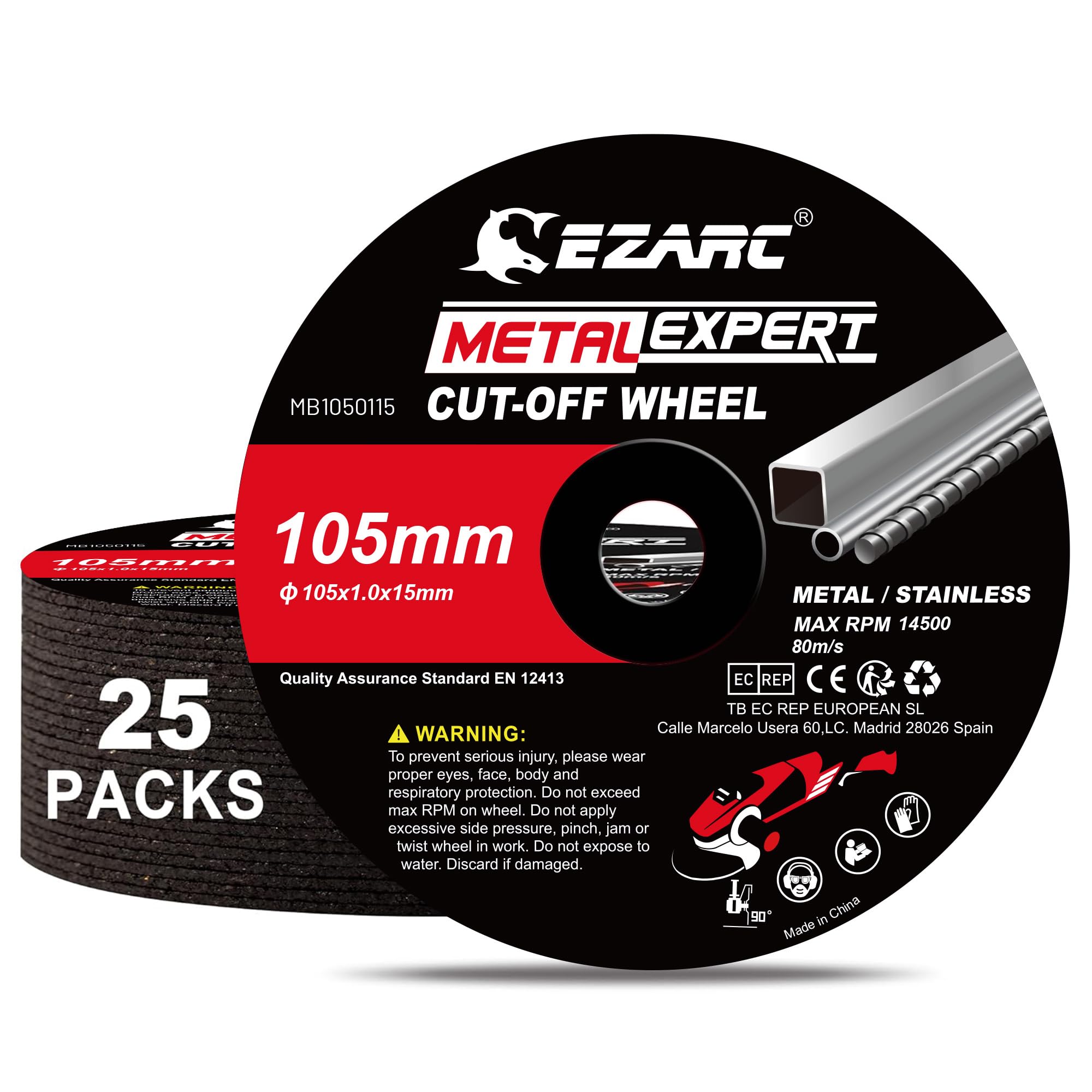

EZARC 25 Pack 105mm Cutting Discs for Angle Grinder, 1mm Ultra Thin Metal Cut Off Wheels, 105x1x15mm
