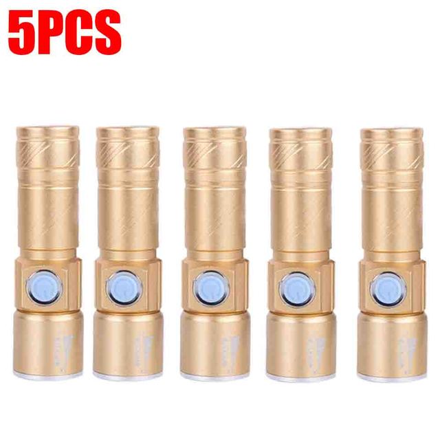 Mini Portable Q5 Zoom Flashlight 3 Modes Built-in Battery USB Rechargeable Waterproof Aluminum Alloy Torch Outdoor Riding Lamp