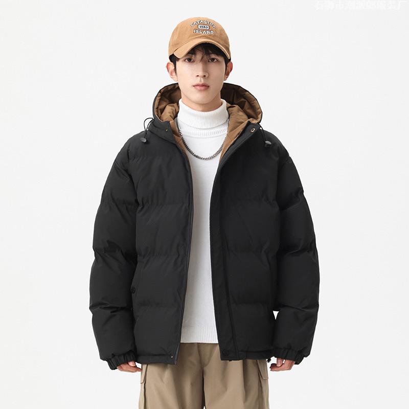 Winter New Cotton-padded Clothes Men's Couple Hooded Thickened Coat Korean Version Bread Clothes Cotton Clothes Trendy Solid Color Casual Coat