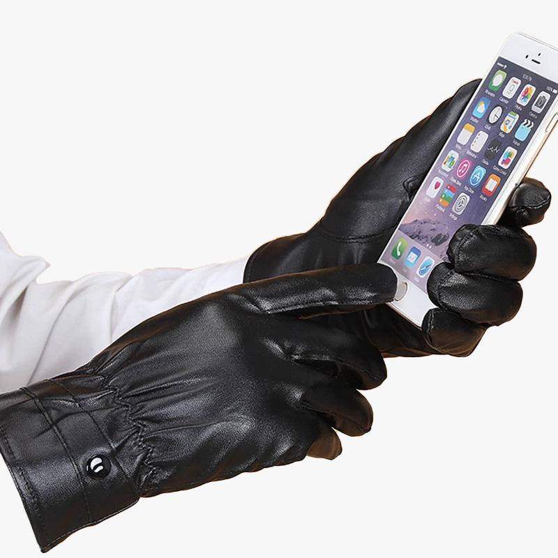 New warm and cold leather gloves men's waterproof Korean version trendy cool velvet thickened gloves women's cold protection