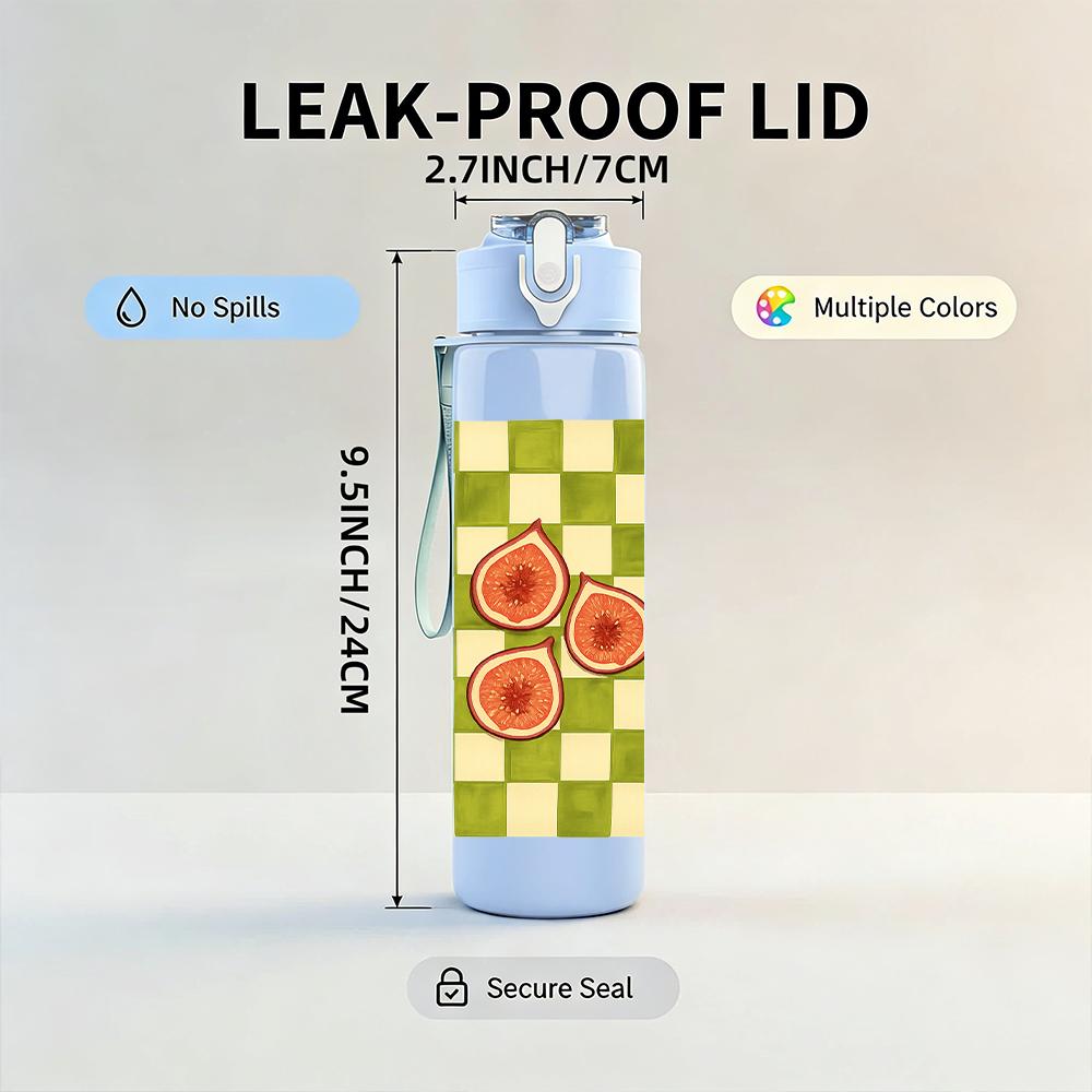 1PC Checkerboard Peach Fruit Grid 750ml Color Plastic Sports Water Bottle Leakproof Flip Straw Lid For Sports Office Home Use