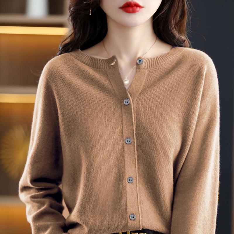Women's Plus Size Wool Cashmere Cardigan - Cozy Autumn/Winter Knitwear Sweater