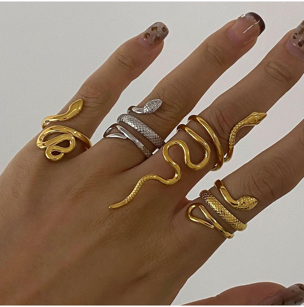 And Versatile Fashionable Stainless Steel Snake Ring Featuring Unique Geometric Shape For Women