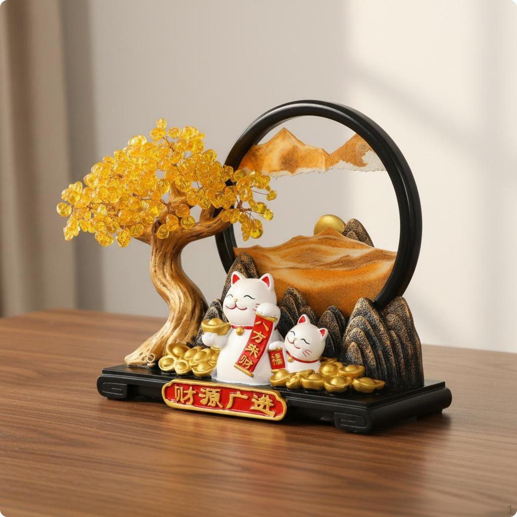 Prosperity Tree Figurine Decor Wealth and Resin Fortunate Cat Decoration Good Luck Moneys